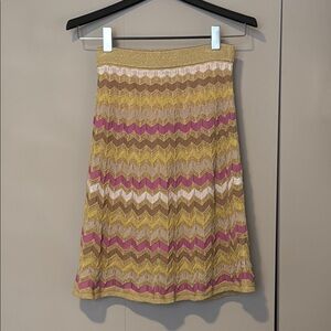 Missoni Pink Yellow Gold Chevron Knee-Length A-Line Skirt Medium